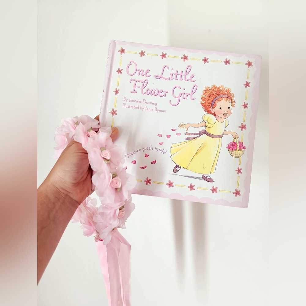 One Little Flower Girl Jennifer Dussling Hardcover Book Flower Crown Wedding Set